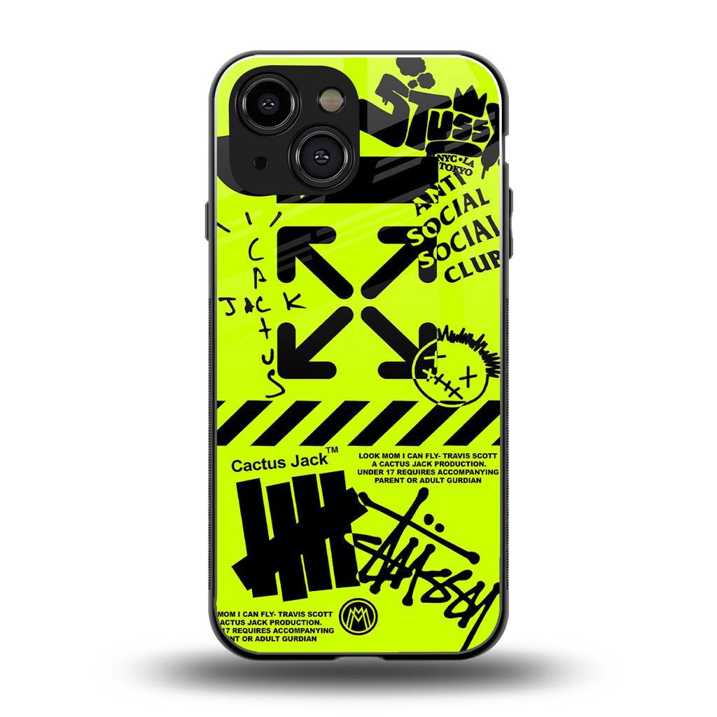 neon travis scott x anti social social club back phone cover | glass case for iphone 13 mini