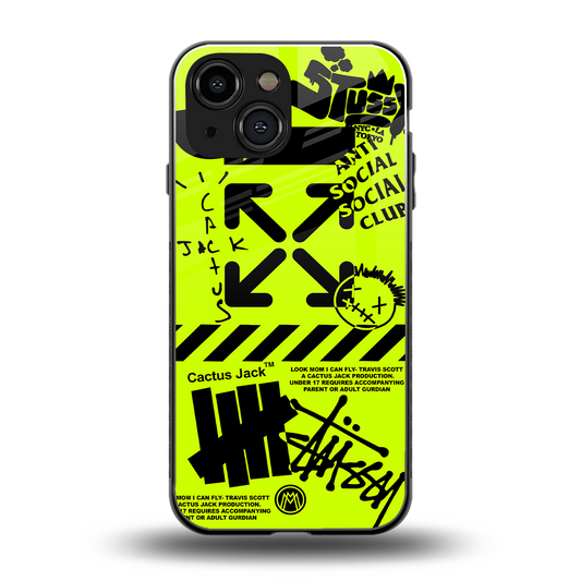 neon travis scott x anti social social club back phone cover | glass case for iphone 13 mini