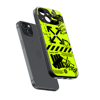 neon travis scott x anti social social club back phone cover | glass case for iphone 13 mini