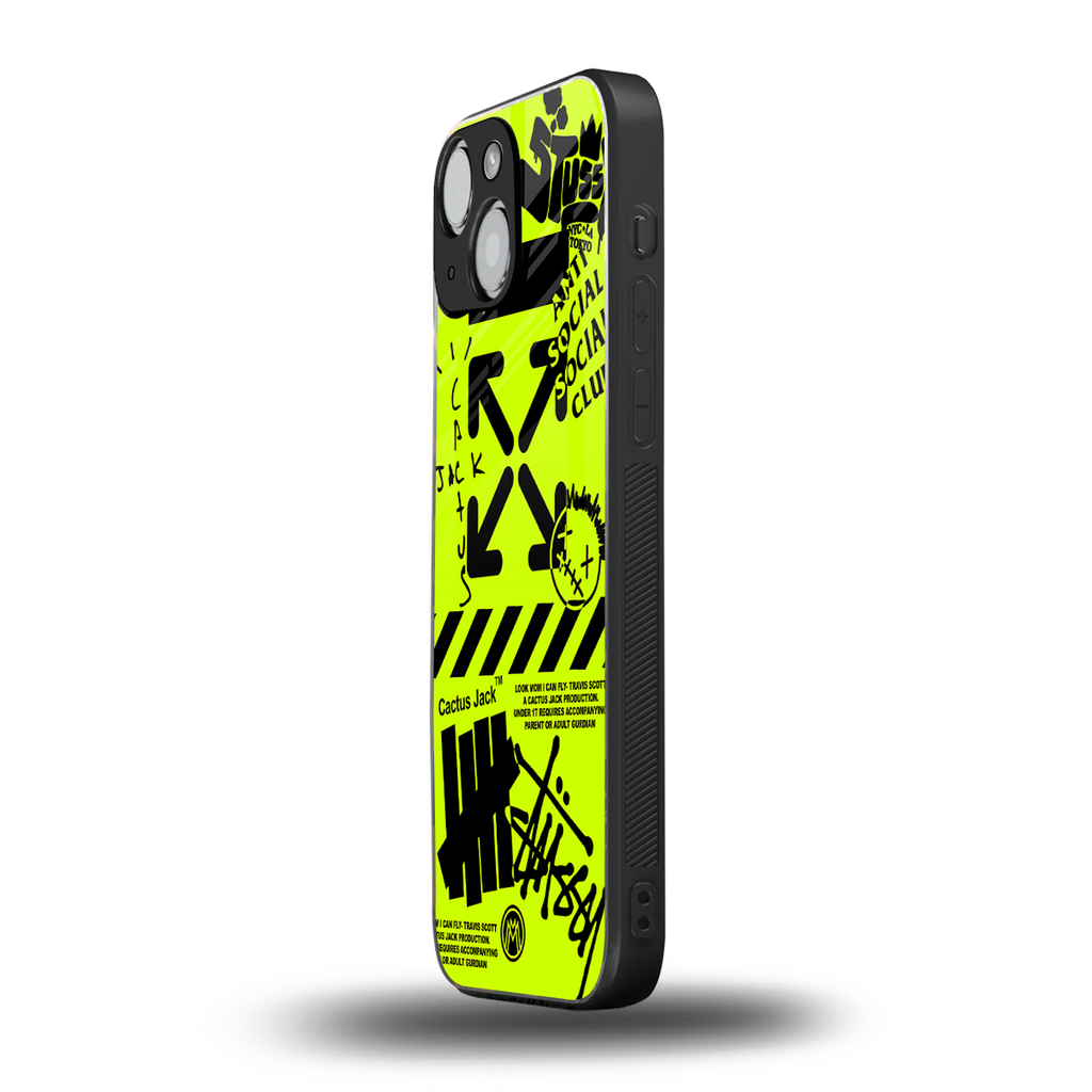 neon travis scott x anti social social club back phone cover | glass case for iphone 13 mini
