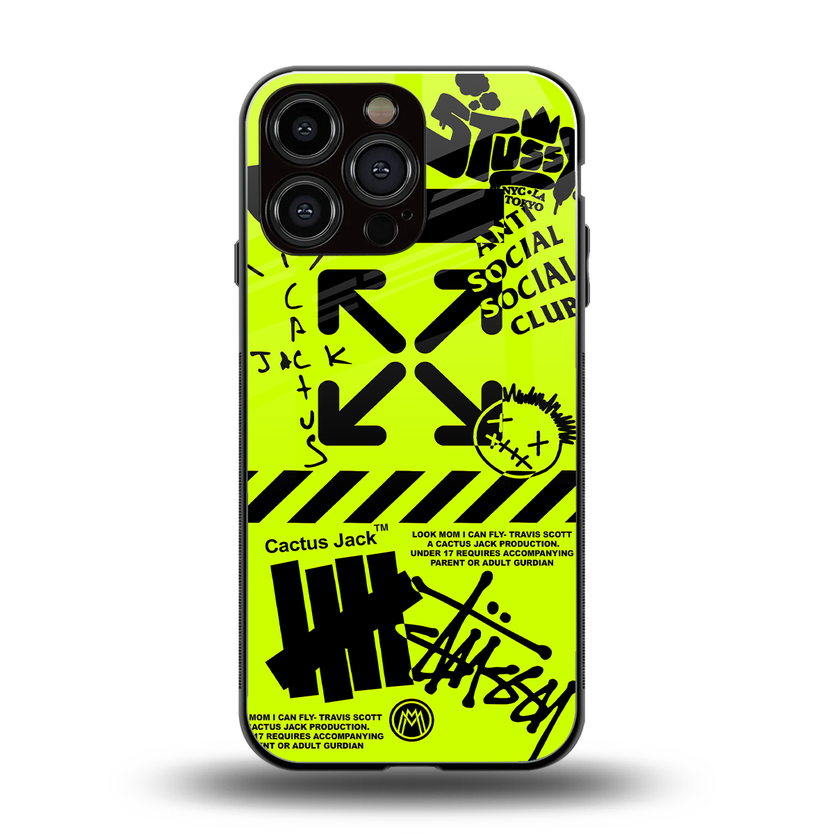 neon travis scott x anti social social club back phone cover | glass case for iphone 13 pro max