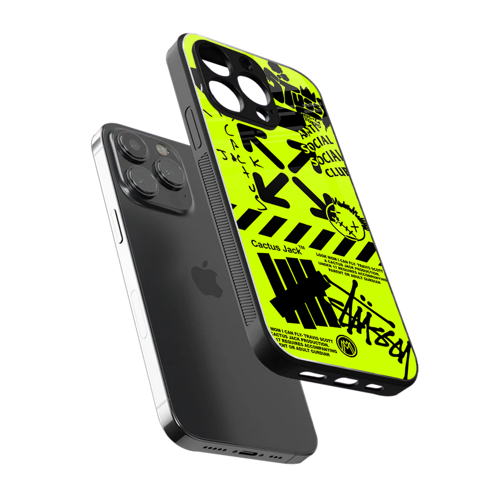 neon travis scott x anti social social club back phone cover | glass case for iphone 13 pro max