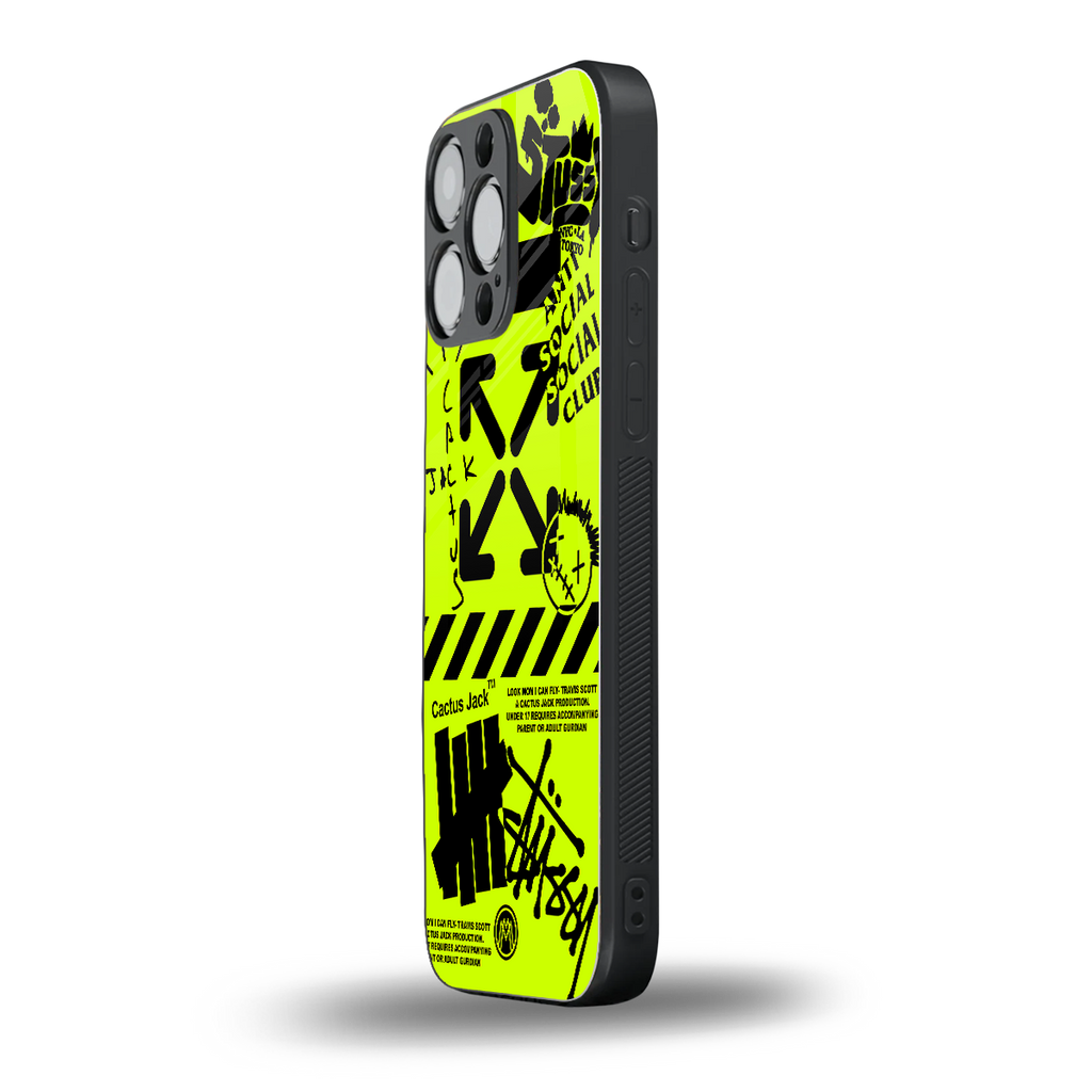 neon travis scott x anti social social club back phone cover | glass case for iphone 13 pro max