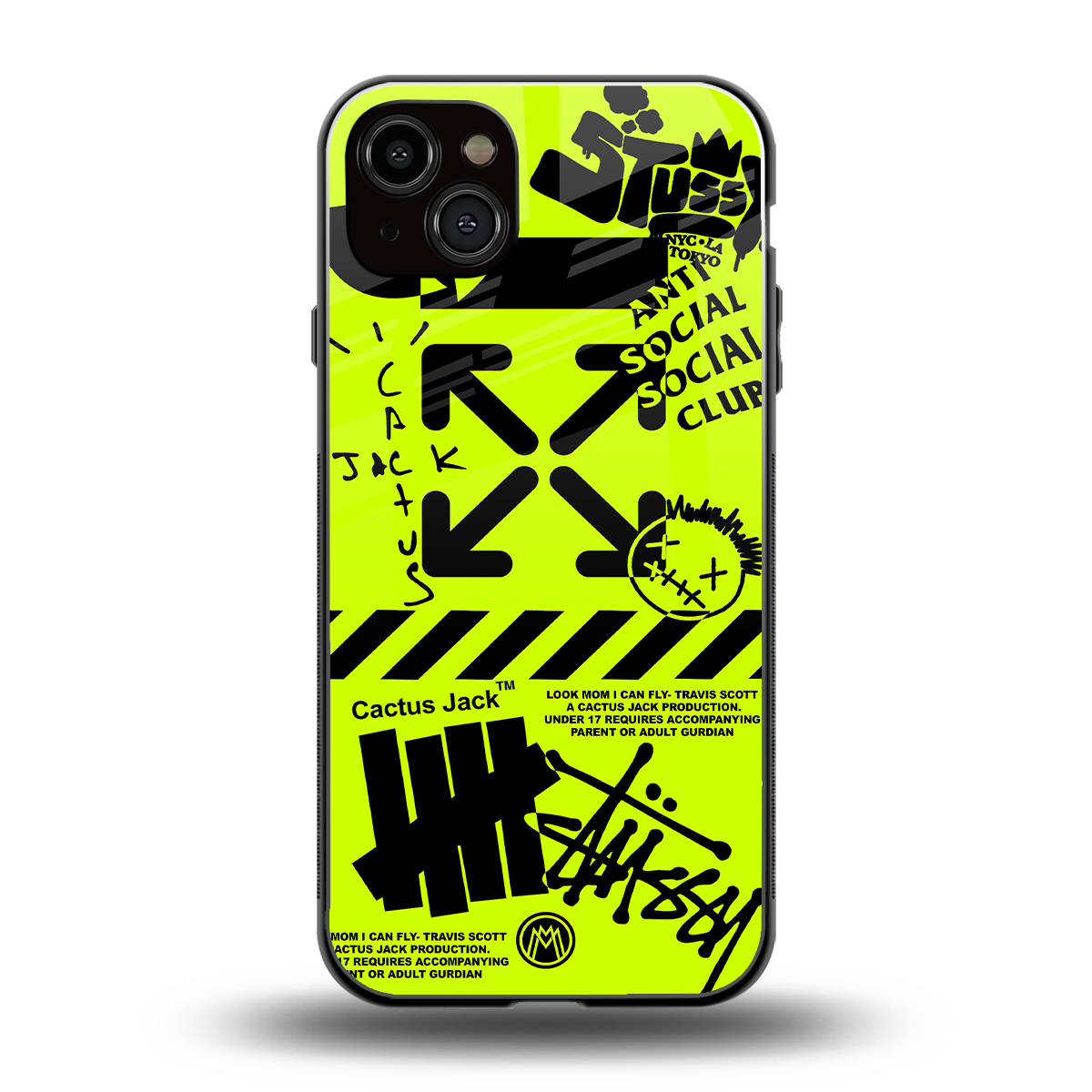 neon travis scott x anti social social club back phone cover | glass case for iphone 15 plus