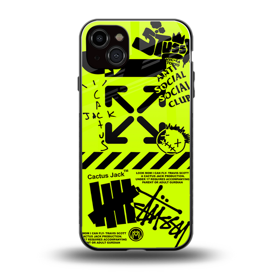 neon travis scott x anti social social club back phone cover | glass case for iphone 15 plus
