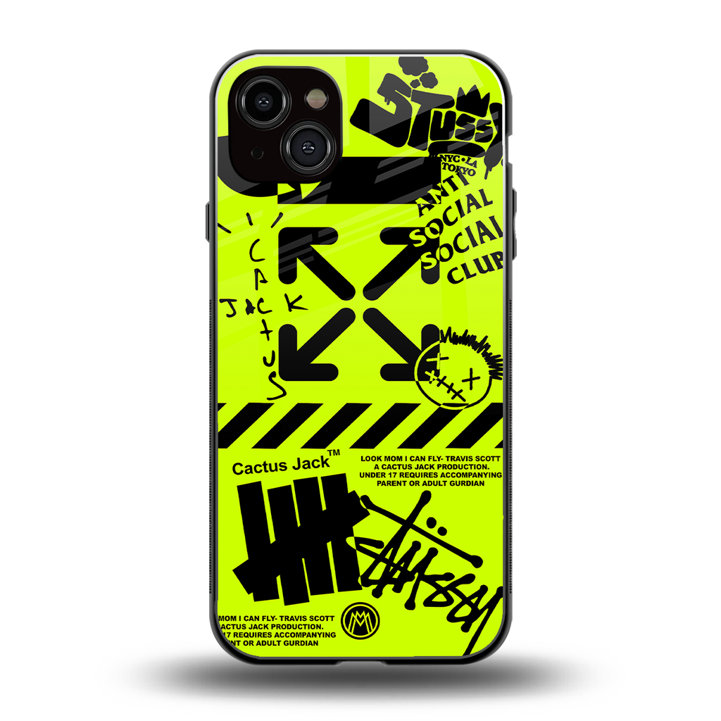 neon travis scott x anti social social club back phone cover | glass case for iphone 14 plus
