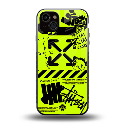 neon travis scott x anti social social club back phone cover | glass case for iphone 14 plus
