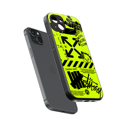neon travis scott x anti social social club back phone cover | glass case for iphone 14 plus