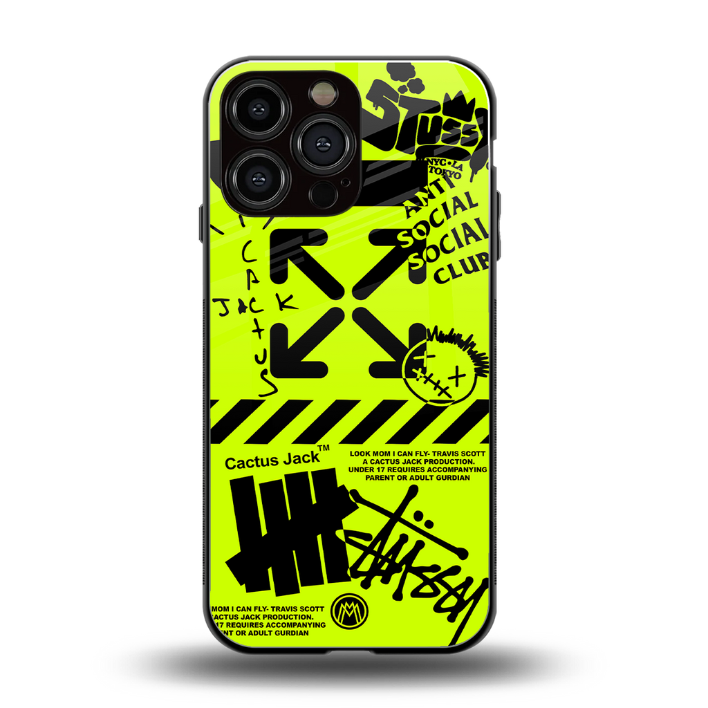 neon travis scott x anti social social club back phone cover | glass case for iphone 15 pro max