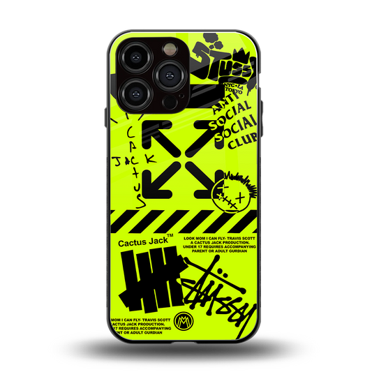 neon travis scott x anti social social club back phone cover | glass case for iphone 14 pro max