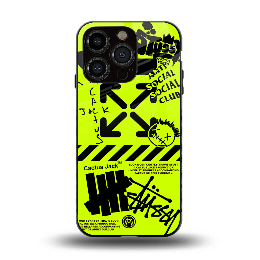 neon travis scott x anti social social club back phone cover | glass case for iphone 14 pro