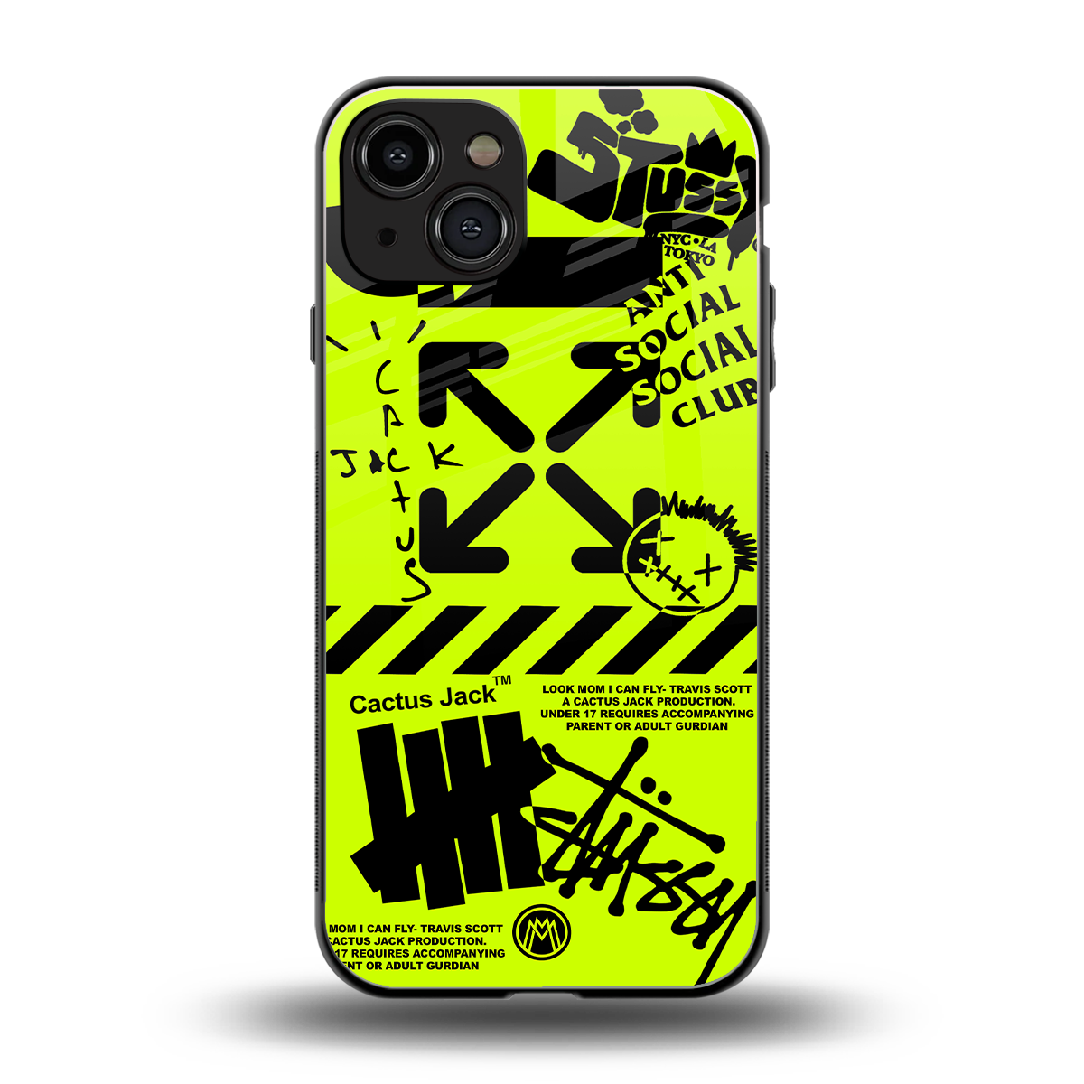 neon travis scott x anti social social club back phone cover | glass case for iphone 15