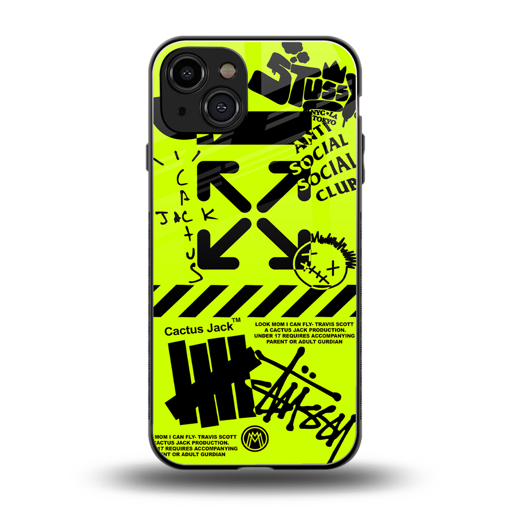neon travis scott x anti social social club back phone cover | glass case for iphone 14