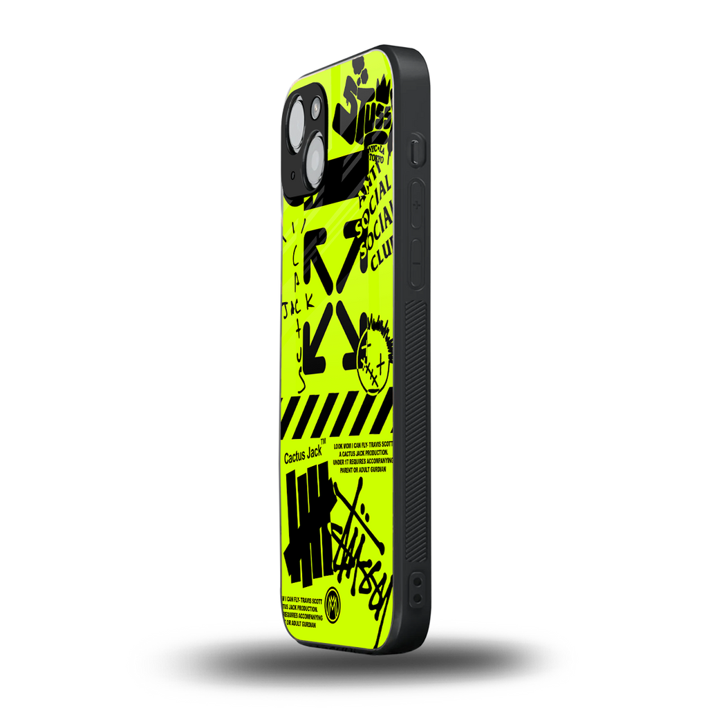 neon travis scott x anti social social club back phone cover | glass case for iphone 15