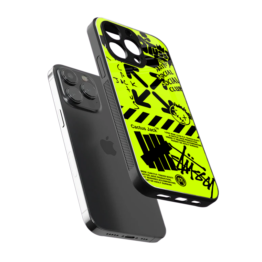 neon travis scott x anti social social club back phone cover | glass case for iphone 15 pro