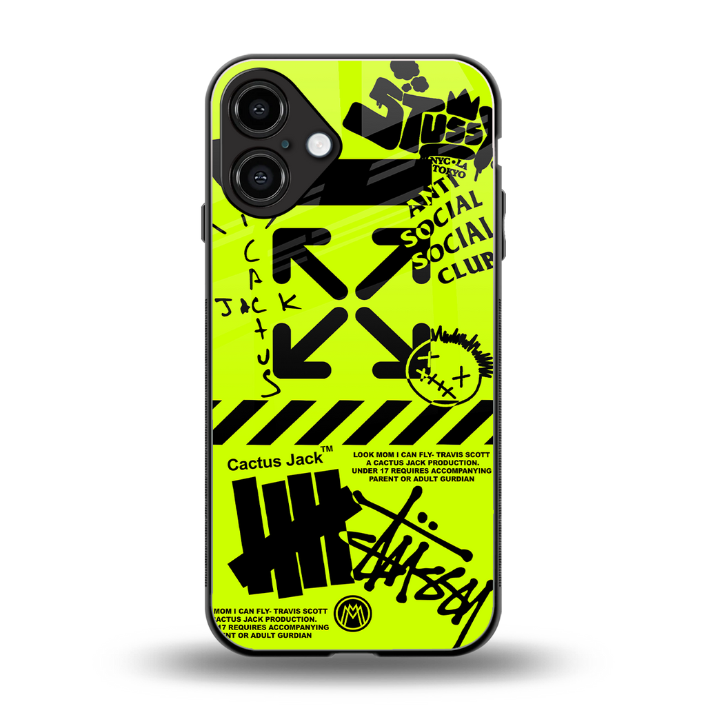 neon travis scott x anti social social club back phone cover | glass case for iphone 16 plus