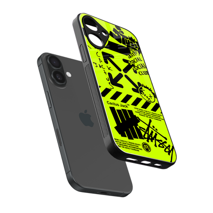 neon travis scott x anti social social club back phone cover | glass case for iphone 16 plus