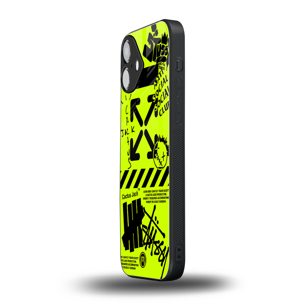 neon travis scott x anti social social club back phone cover | glass case for iphone 16 plus