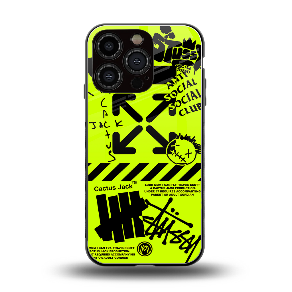 neon travis scott x anti social social club back phone cover | glass case for iphone 16 pro