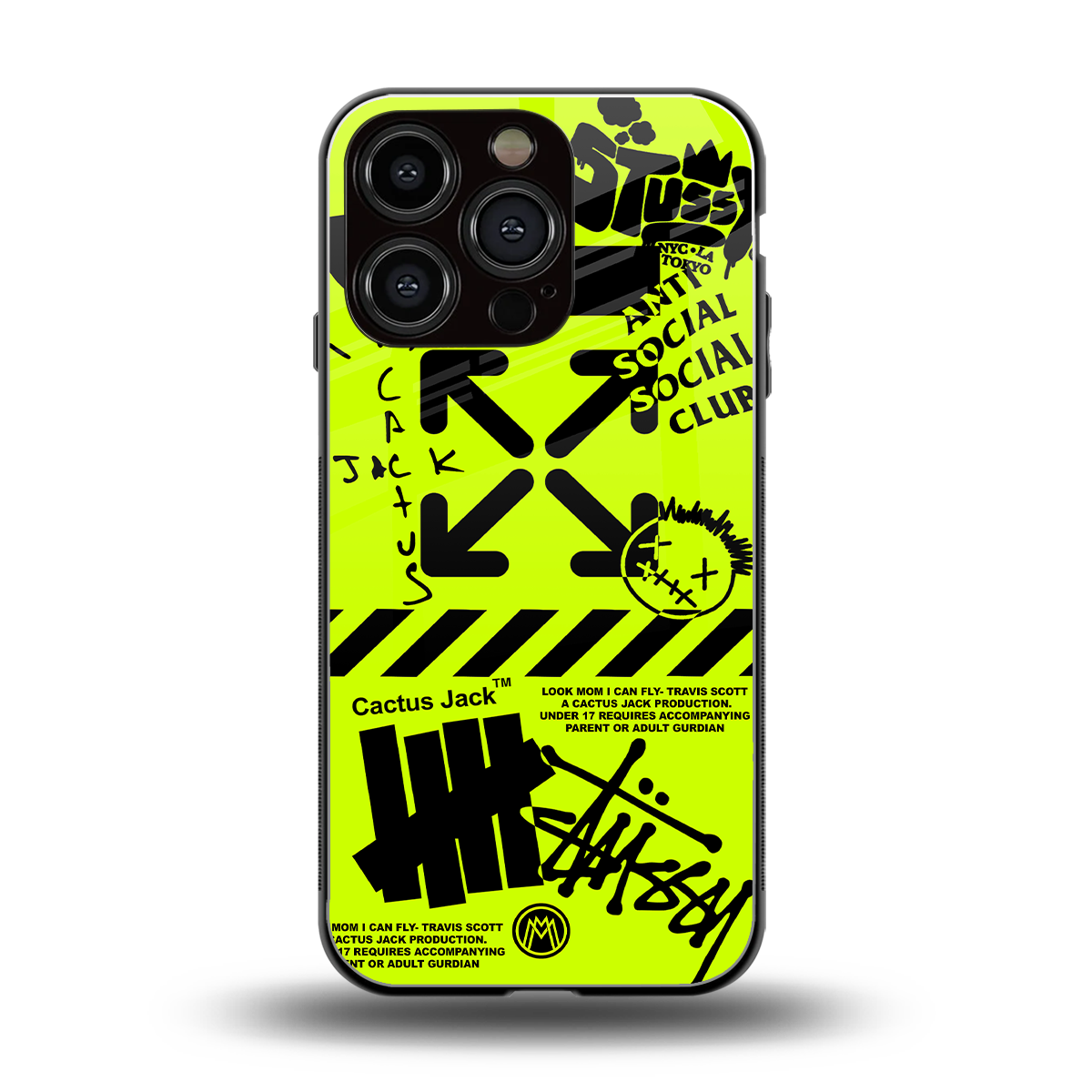 neon travis scott x anti social social club back phone cover | glass case for iphone 16 pro