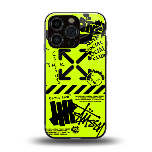 neon travis scott x anti social social club back phone cover | glass case for iphone 16 pro