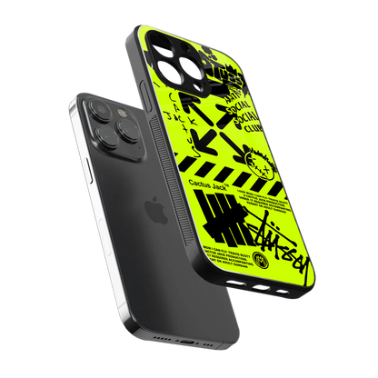 neon travis scott x anti social social club back phone cover | glass case for iphone 16 pro