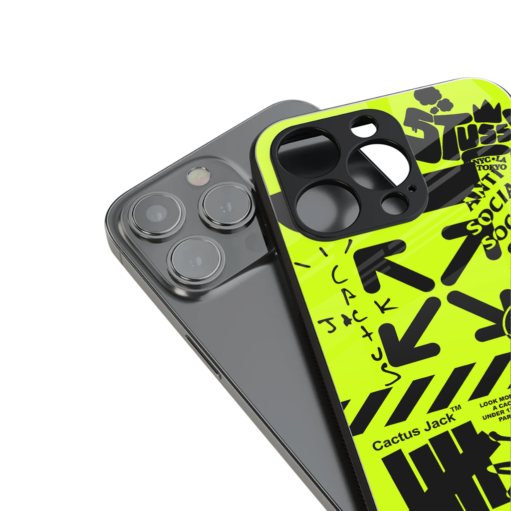 neon travis scott x anti social social club back phone cover | glass case for iphone 15 pro