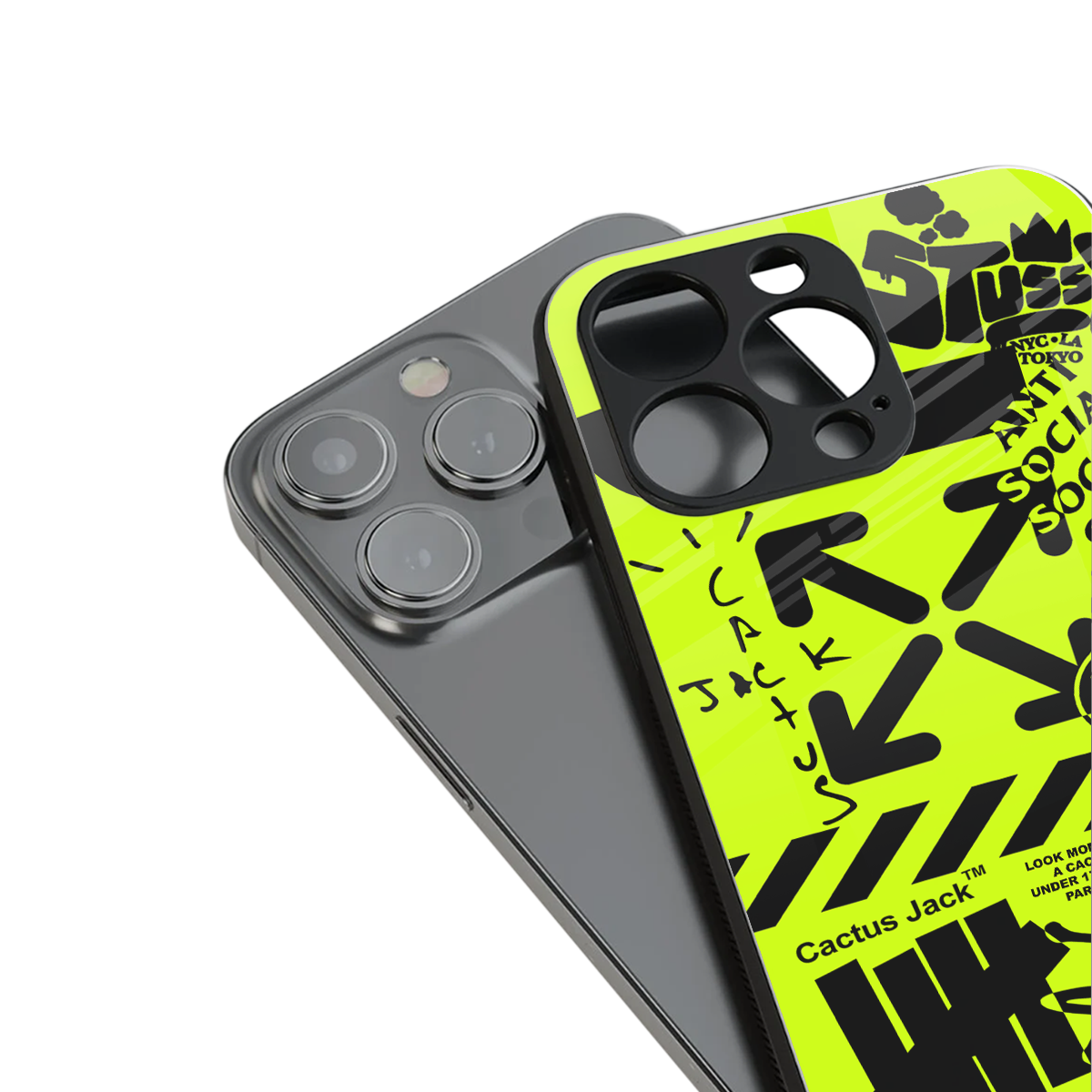 neon travis scott x anti social social club back phone cover | glass case for iphone 14 pro max