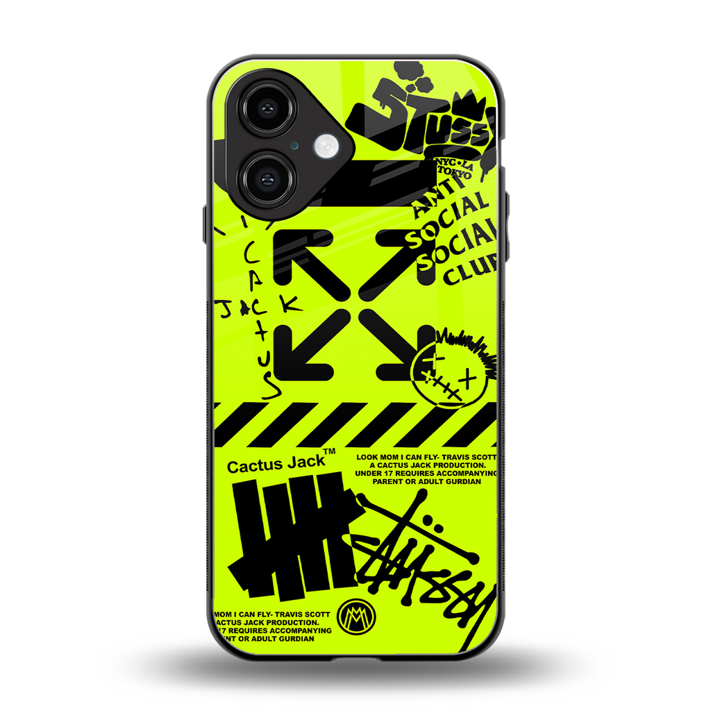 neon travis scott x anti social social club back phone cover | glass case for iphone 16