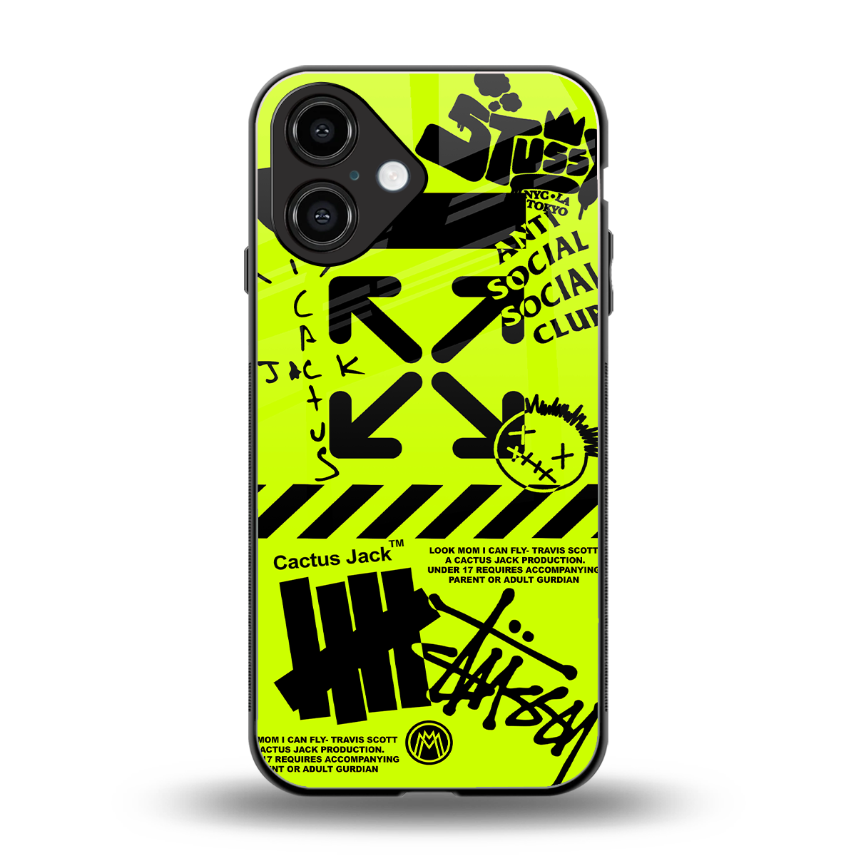 neon travis scott x anti social social club back phone cover | glass case for iphone 16