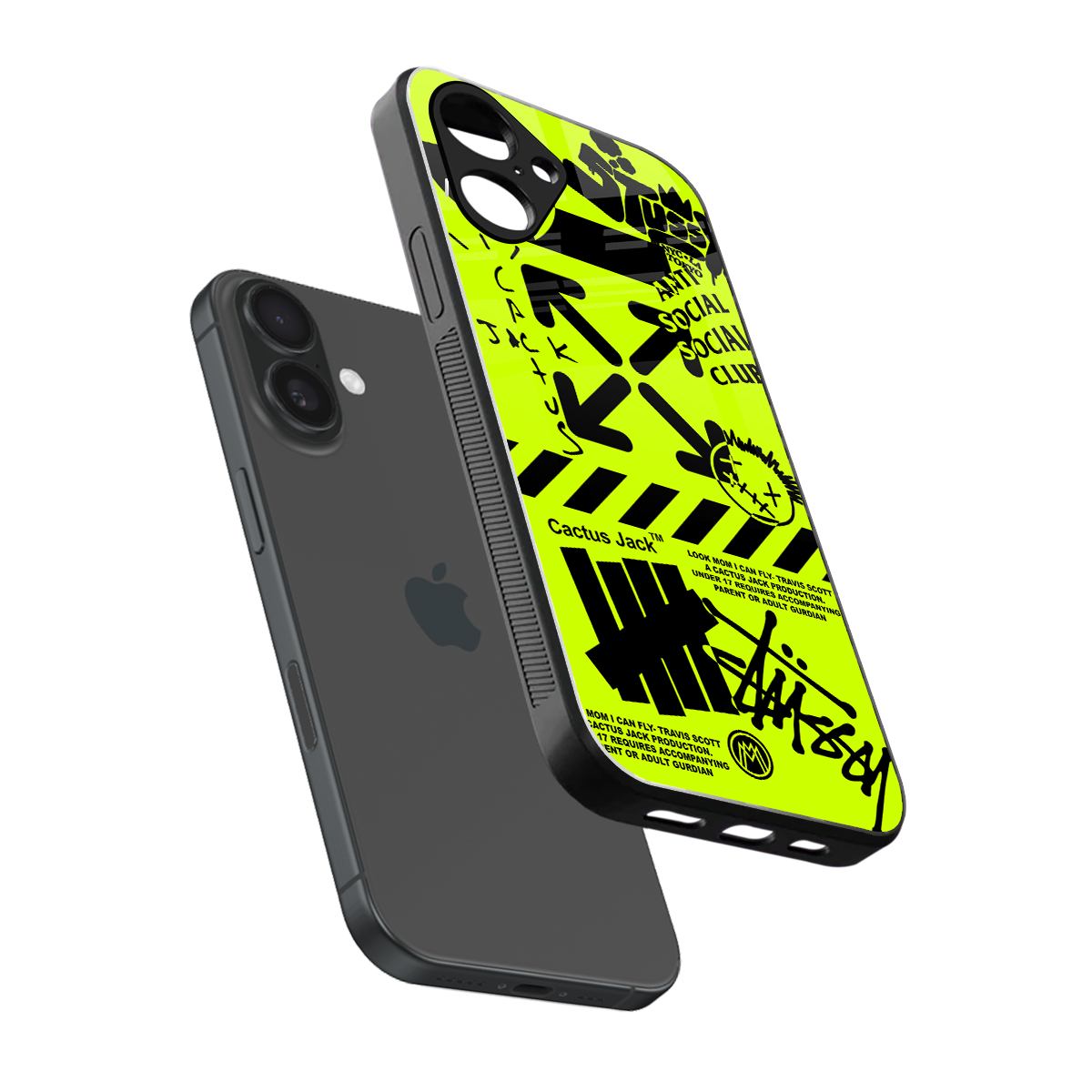 neon travis scott x anti social social club back phone cover | glass case for iphone 16