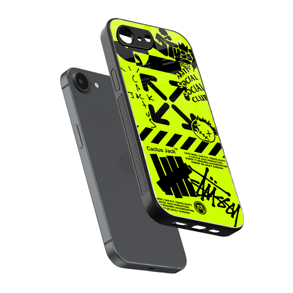 neon travis scott x anti social social club back phone cover | glass case for iphone 16e