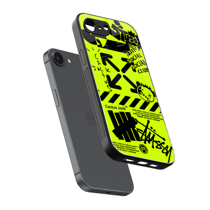 neon travis scott x anti social social club back phone cover | glass case for iphone 16e