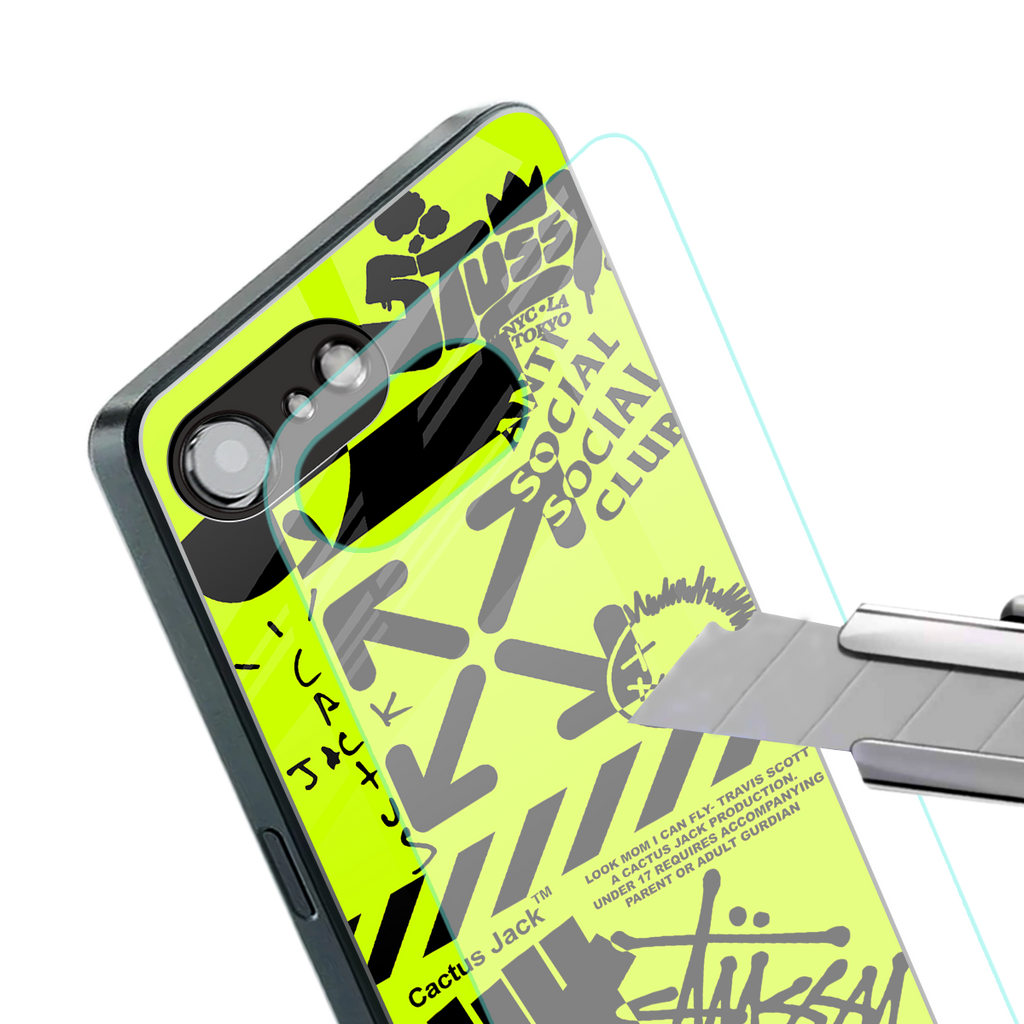 neon travis scott x anti social social club back phone cover | glass case for iphone 16e