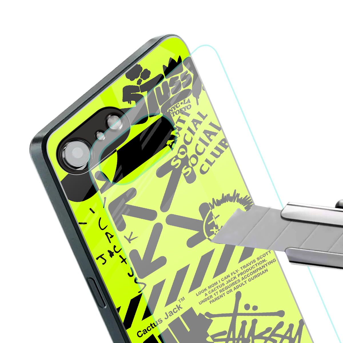 neon travis scott x anti social social club back phone cover | glass case for iphone 16e