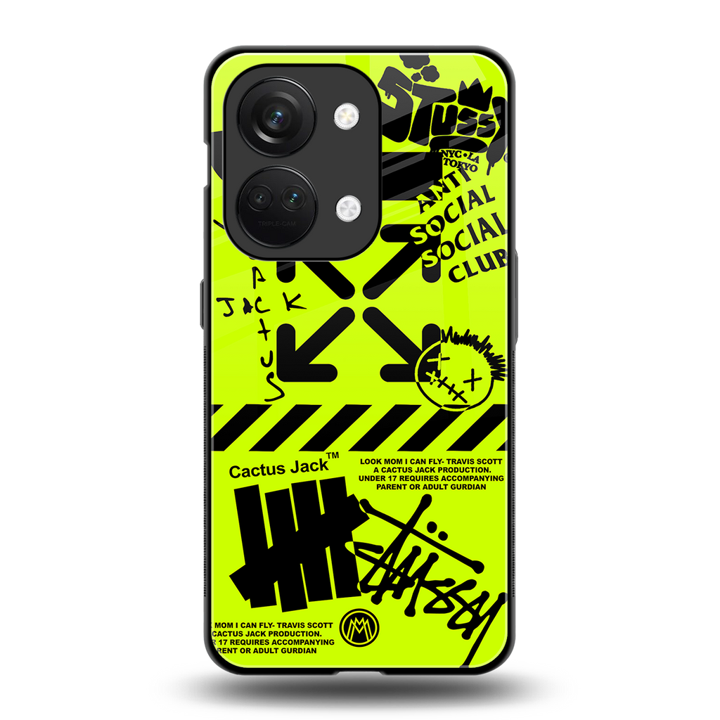 neon travis scott x anti social social club back phone cover | glass case for oneplus nord 3