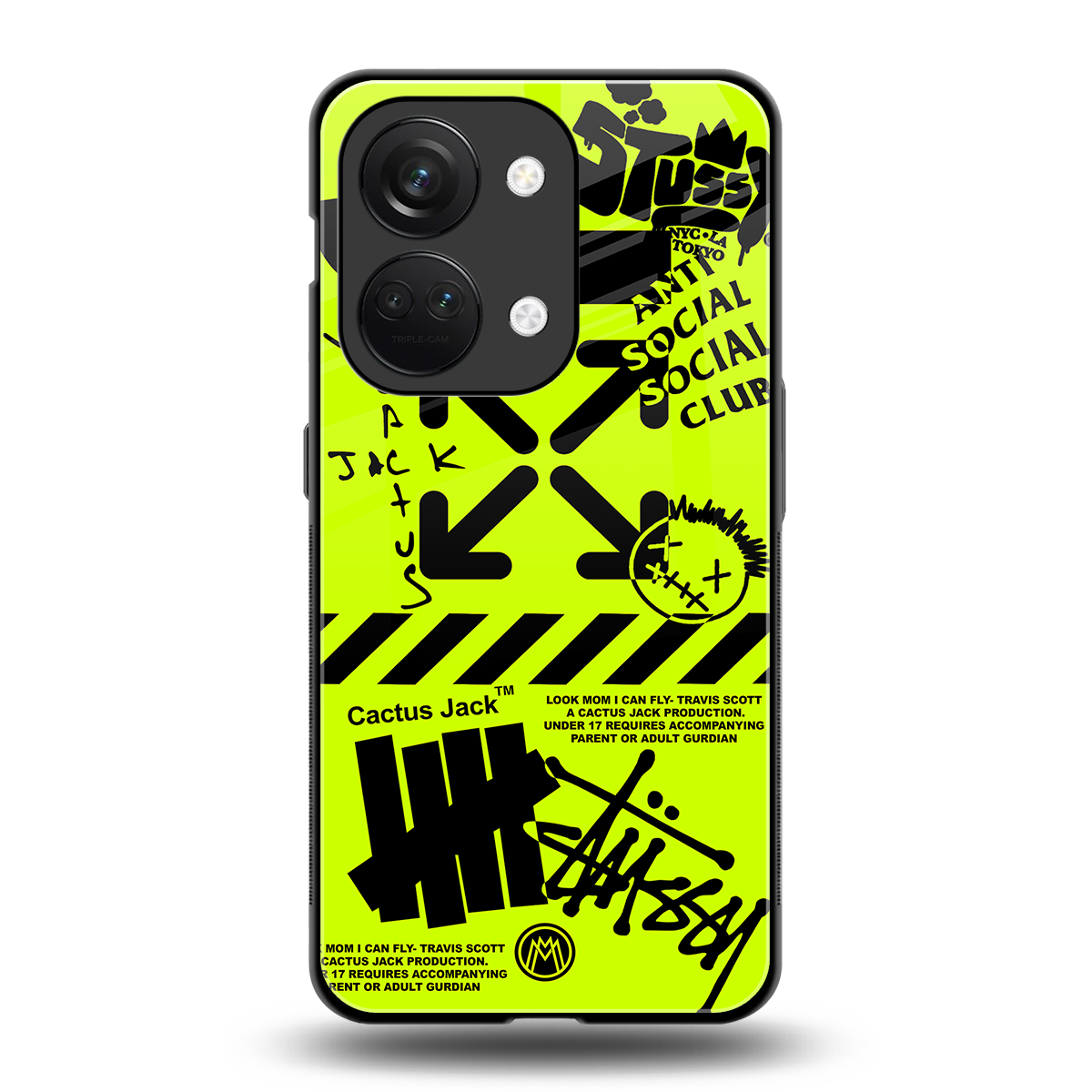 neon travis scott x anti social social club back phone cover | glass case for oneplus nord 3