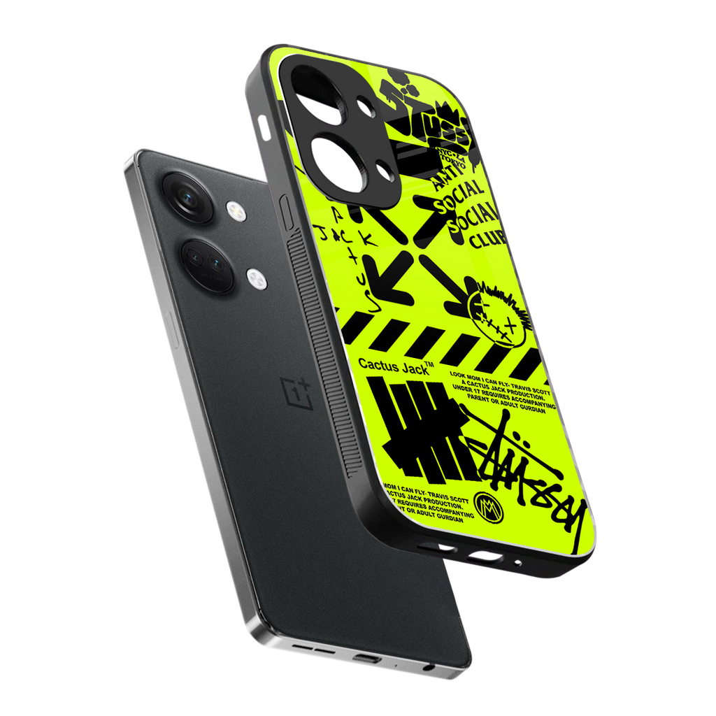 neon travis scott x anti social social club back phone cover | glass case for oneplus nord 3
