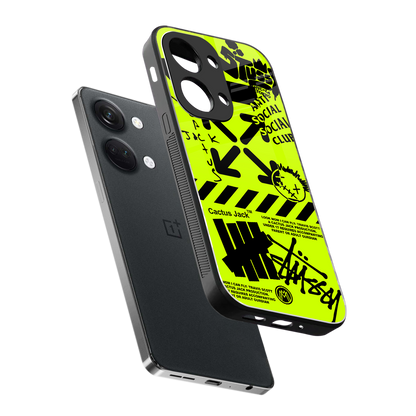 neon travis scott x anti social social club back phone cover | glass case for oneplus nord 3