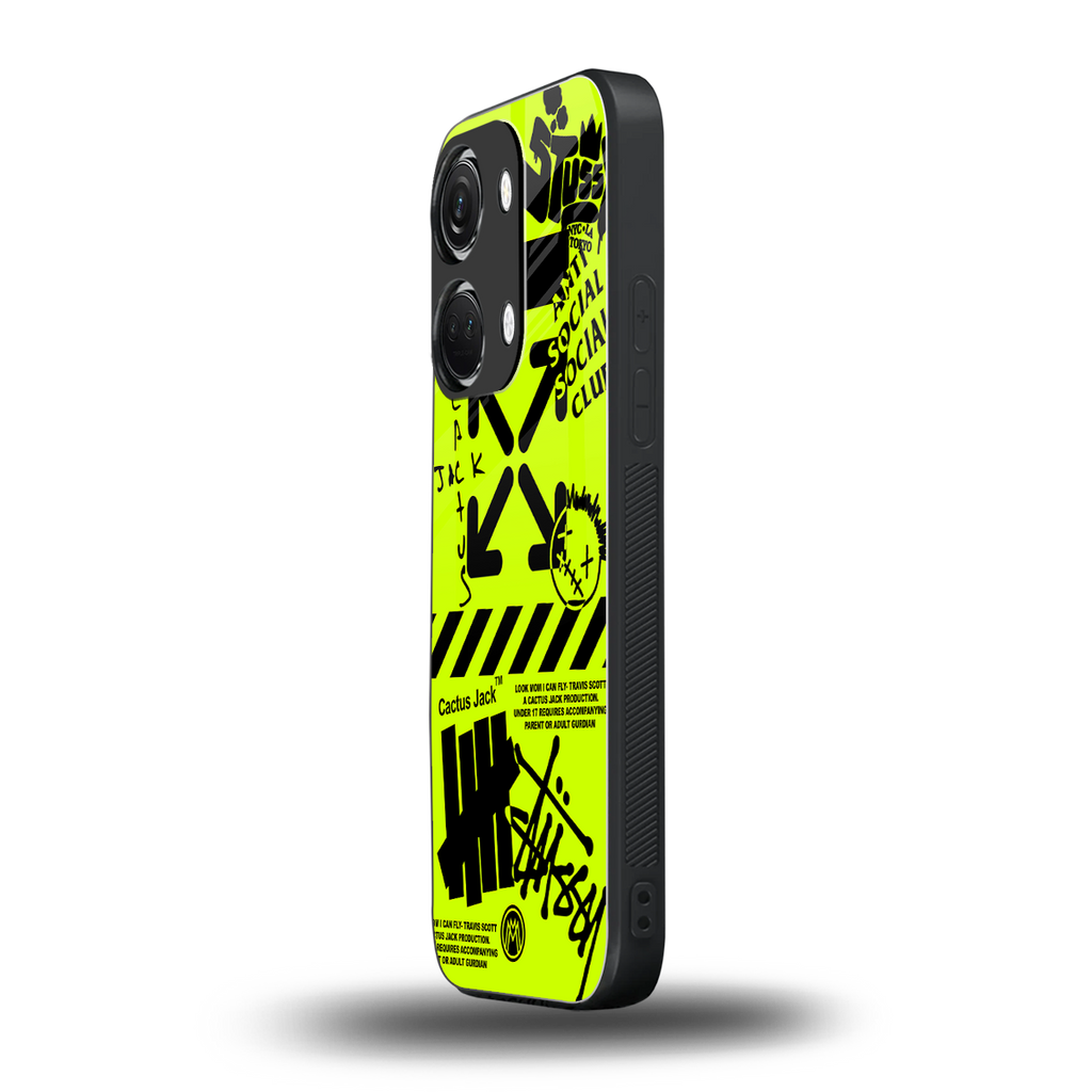 neon travis scott x anti social social club back phone cover | glass case for oneplus nord 3