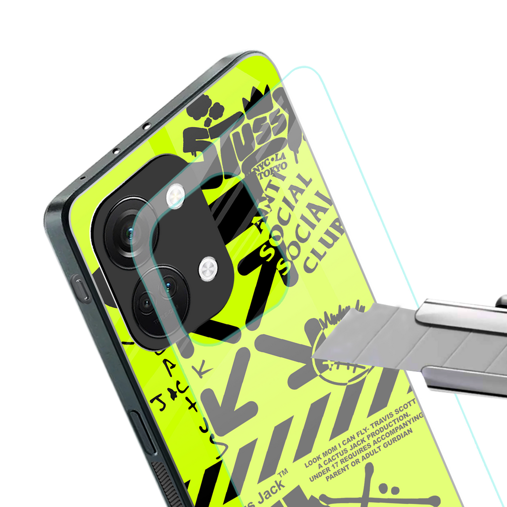 neon travis scott x anti social social club back phone cover | glass case for oneplus nord 3
