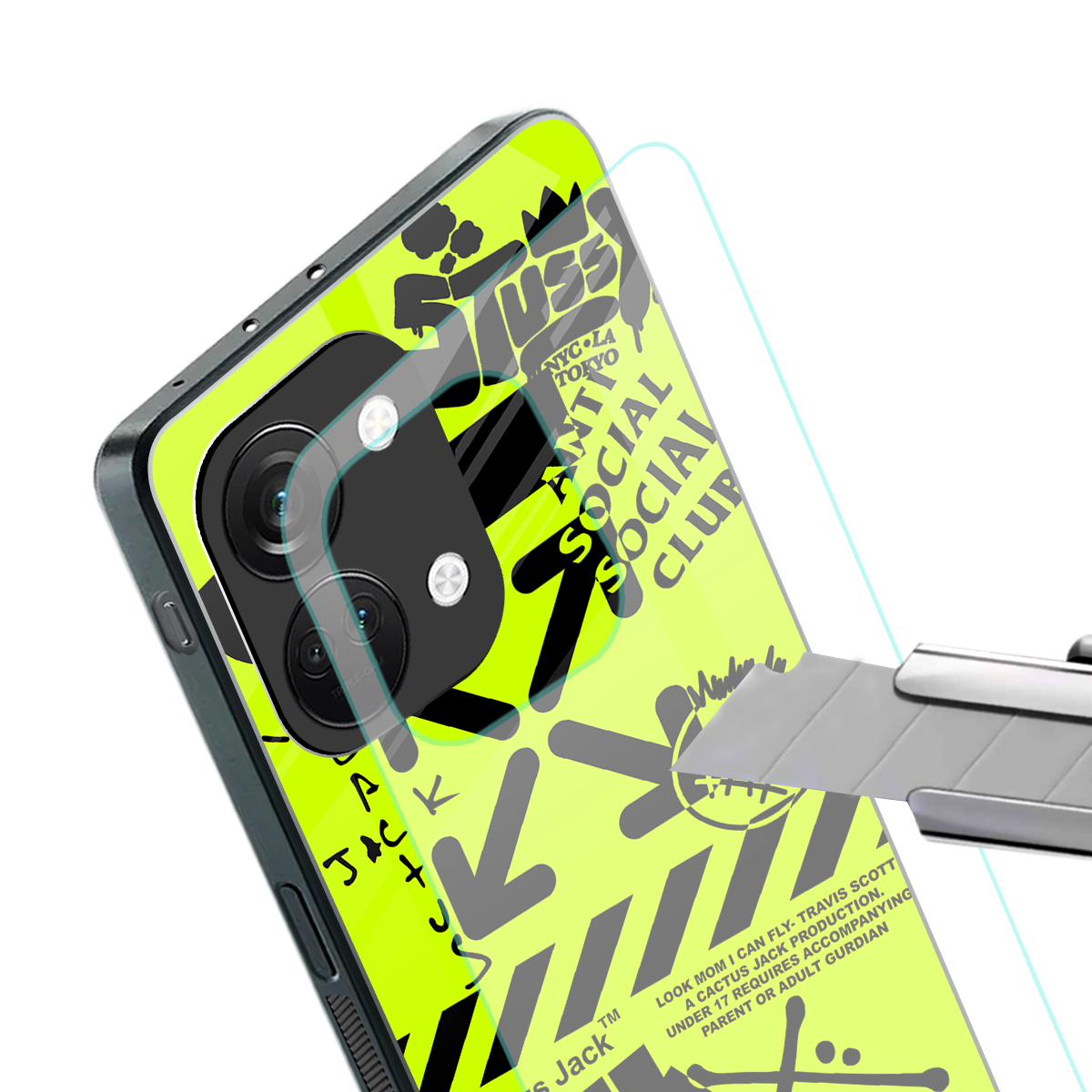 neon travis scott x anti social social club back phone cover | glass case for oneplus nord 3