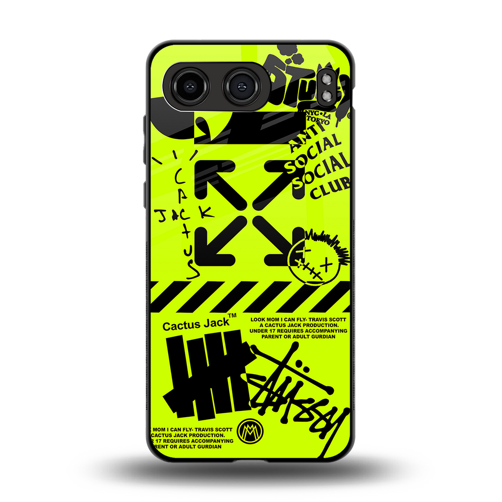 neon travis scott x anti social social club back phone cover | glass case for oneplus nord 4