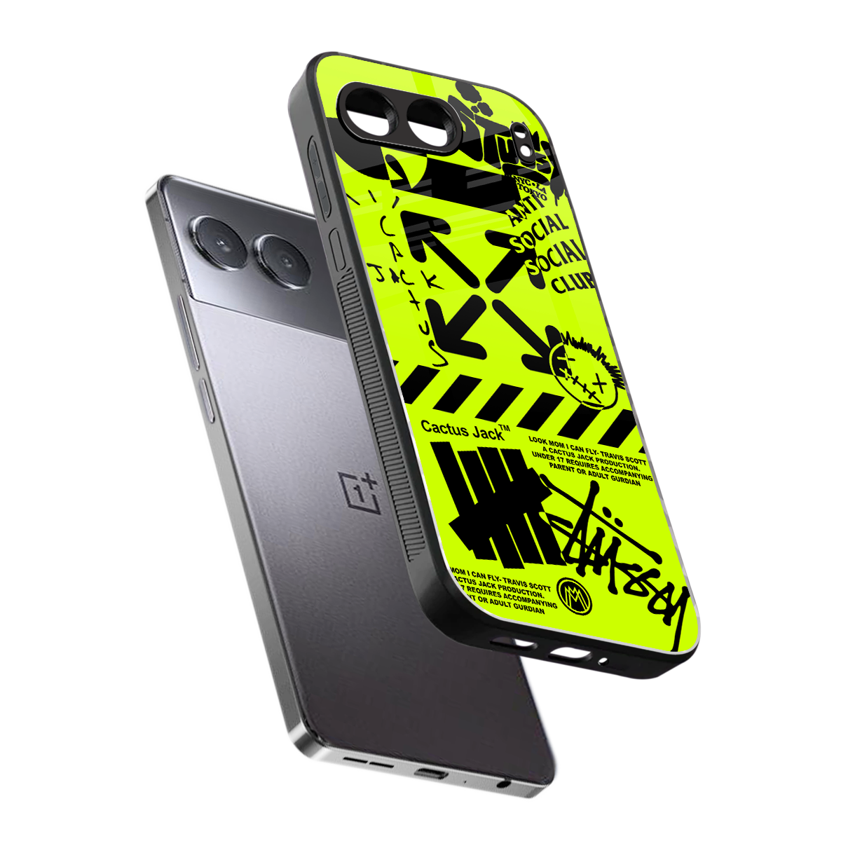 neon travis scott x anti social social club back phone cover | glass case for oneplus nord 4