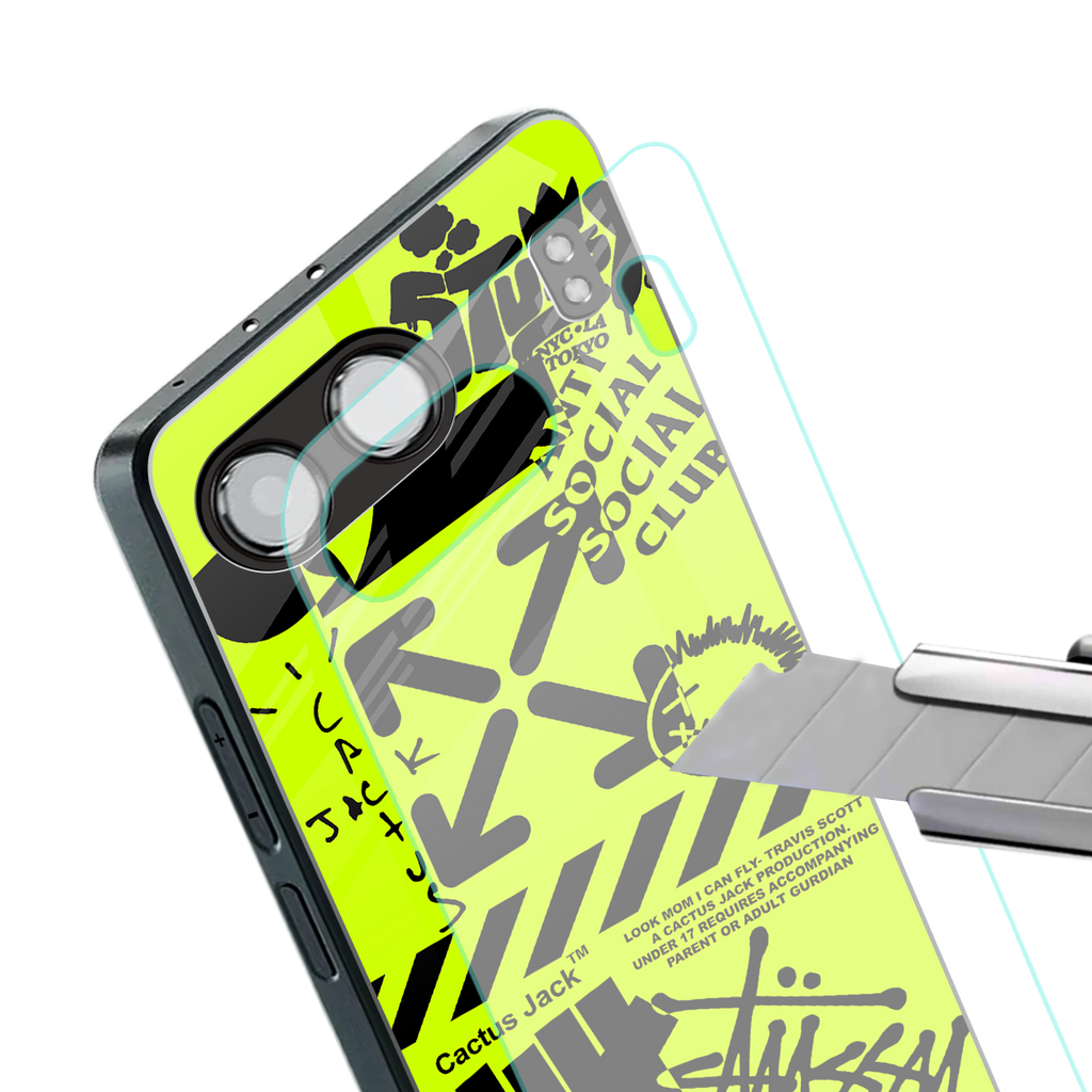 neon travis scott x anti social social club back phone cover | glass case for oneplus nord 4