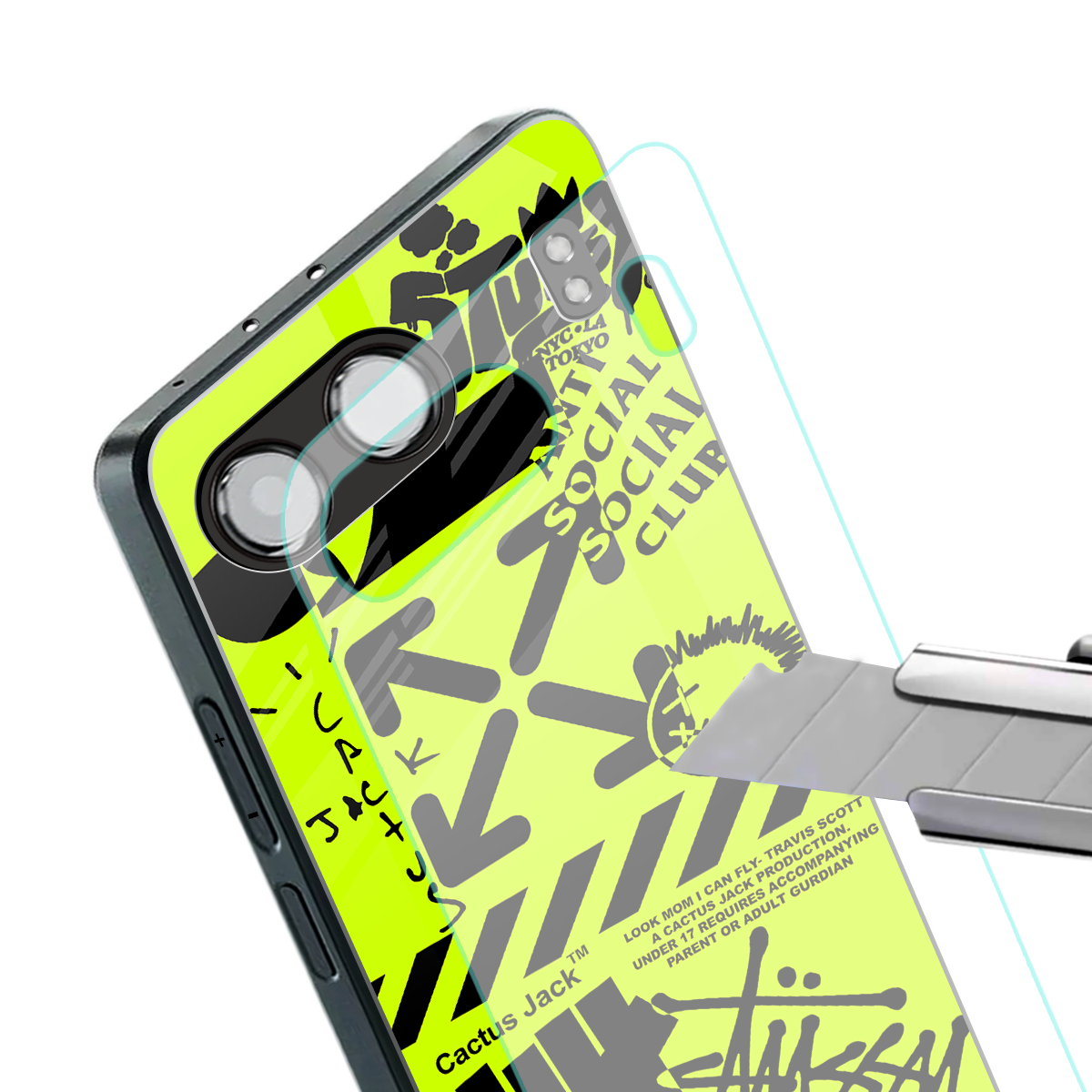 neon travis scott x anti social social club back phone cover | glass case for oneplus nord 4