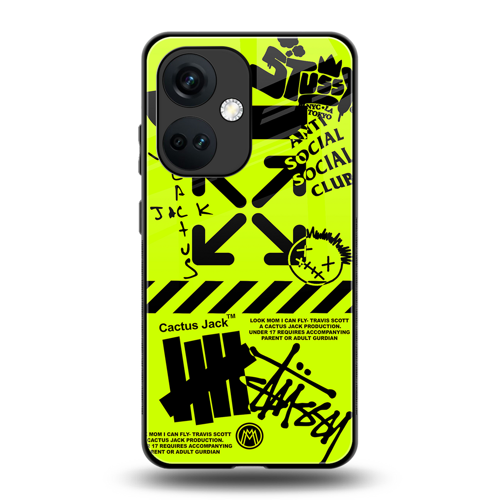 neon travis scott x anti social social club back phone cover | glass case for oneplus nord ce 3