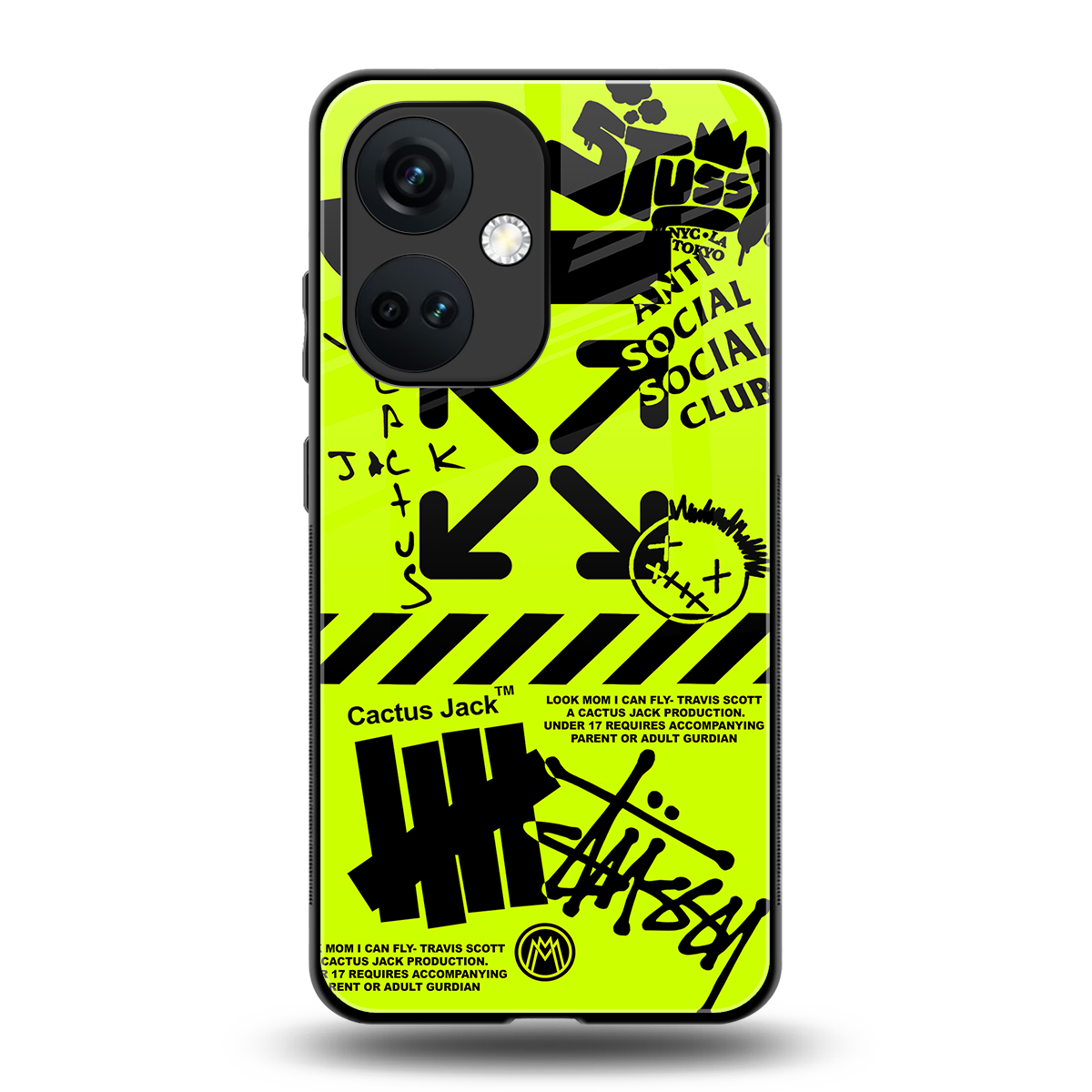 neon travis scott x anti social social club back phone cover | glass case for oneplus nord ce 3