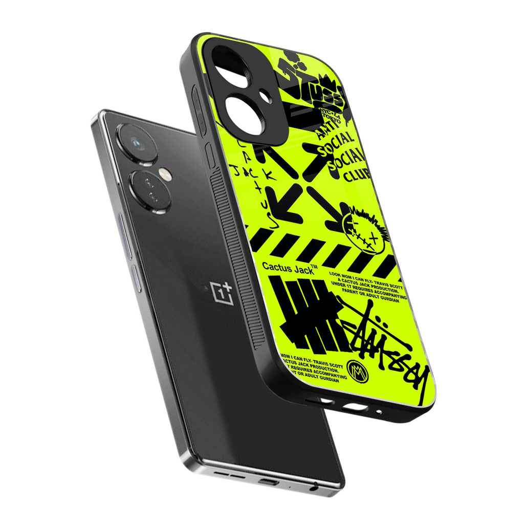 neon travis scott x anti social social club back phone cover | glass case for oneplus nord ce 3