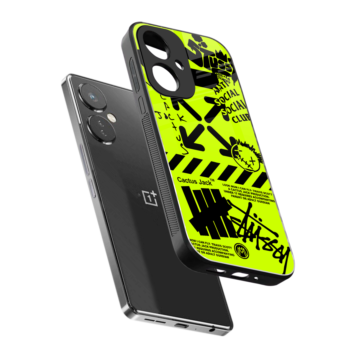 neon travis scott x anti social social club back phone cover | glass case for oneplus nord ce 3